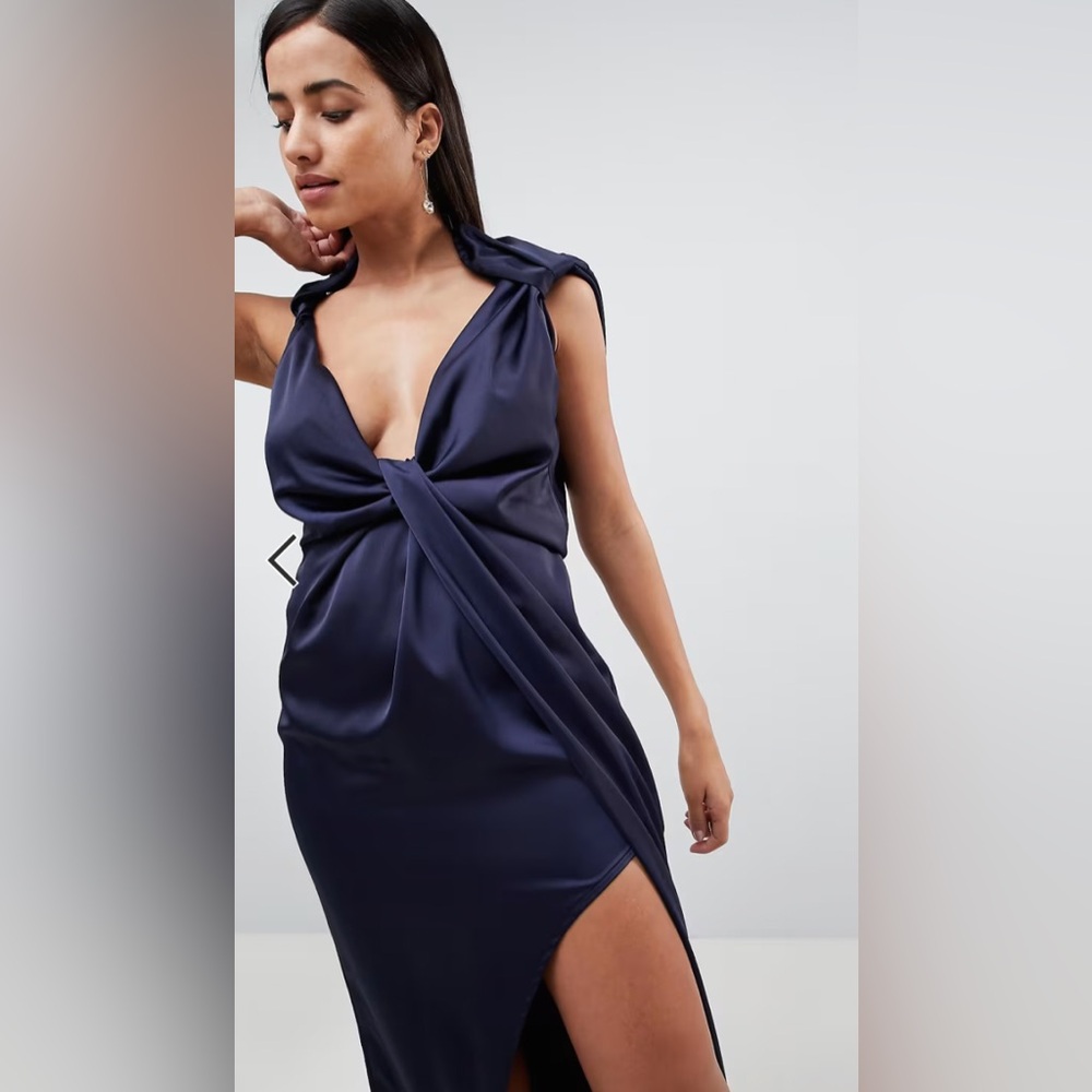 ASOS Navy Drape Satin Dress